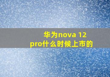 华为nova 12 pro什么时候上市的